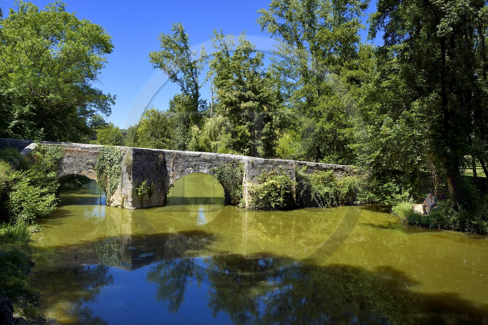 France, Dordogne (24), Perigord Pourpre, Eymet, pont médiéval du Bretou sur le Dropt
