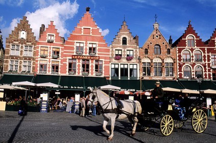 Belgium, West Flanders, Bruges (Brugge), barouches on the Grand' place (Markt)
