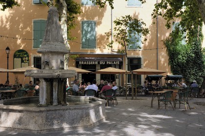 France, Herault, Beziers, cafe terrace on Revolution Square