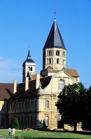 France, Saone et Loire, Maconnais, Maconnais region, former Cluny abbey, holy water bell tower, abbatial buildings et Arts and Crafts school