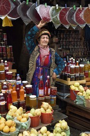 Azerbaijan, Shamakhi region, Qabala, fruits and vegetables buckets market