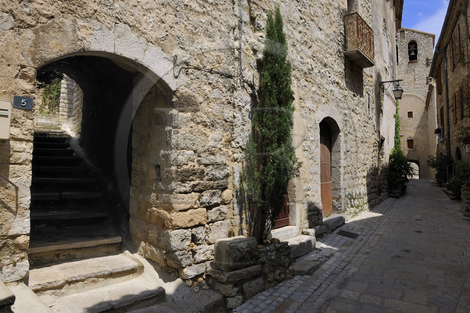 France, Herault, Pic Saint-Loup region, Les Matelles village, the gate of the Ramparts in the back