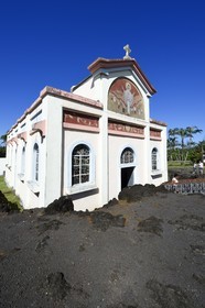 France, Reunion island (French overseas department), Piton Sainte Rose, Notre-Dame-des-Laves church spared by the lava flow solidified today that stopped on his porch during an eruption of the Piton de la Fournaise volcano occurred in 1977