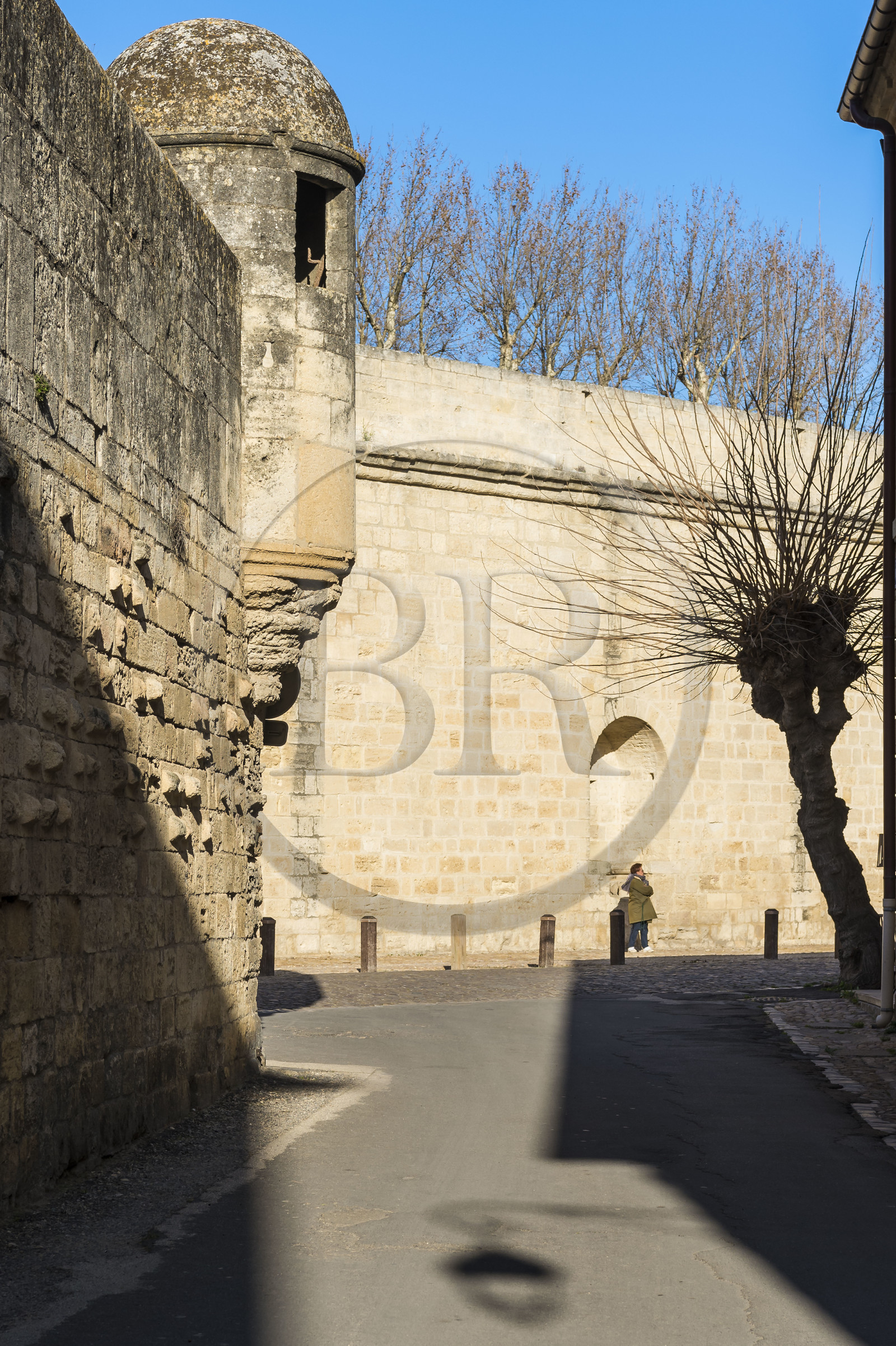 France, Gard (30), Aigues-Mortes, échauguette sur les remparts de l'ancien logis du Gouverneur