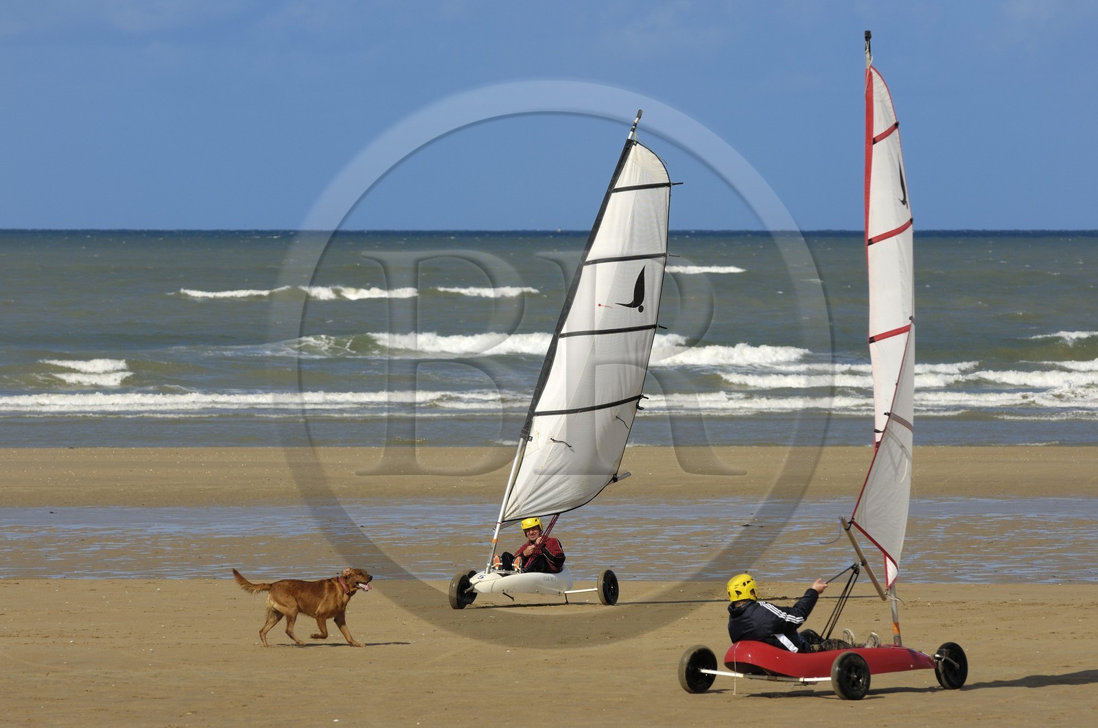 France, Calvados, Cote de Nacre, Ouistreham, Riva Bella, sand yachts on the beach