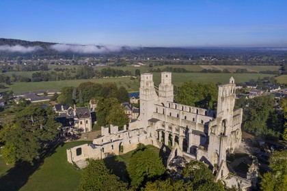 France, Seine-Maritime, France, Seine Maritime, Pays de Caux, Norman Seine River Meanders Regional Nature Park, Jumieges, abbey of Saint Pierre de Jumieges founded in the 7th century (aerial view)
