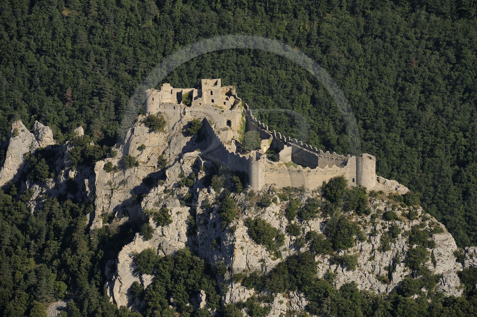 France, Aude (11), château cathare de Puilaurens (vue aérienne)