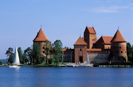 Lithuania (Baltic States), Trakai, Trakai castle (the most famous castle in the country) surrounded by Lake Galve