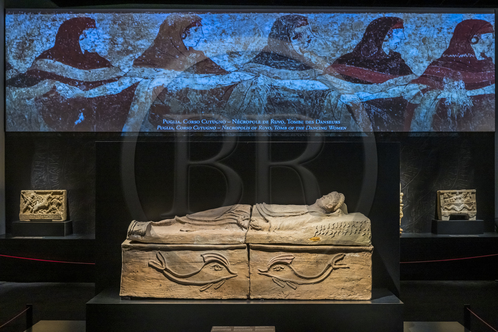 France, Gard, Nimes, Romanity museum (Musée de la Romanite), Etruscans, a civilization of the Mediterranean, male Etruscan sarcophagus (Tuscania late 2nd century BC) (temporary exhibition)