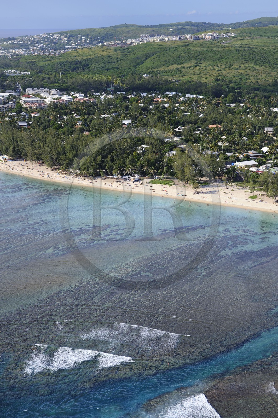 France, Reunion Island (French overseas department), Saint Gilles les Bains lagoon beach, l'Ermitage les Bains (aerial view)