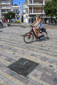 France, Vendee, Les Sables d'Olonne, plaque dedicated to the winner of the Vendée Globe race on the Admiral Lafargue promenade, here Michel Desjoyeaux in 2000-2001
