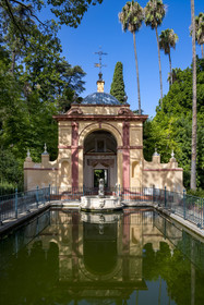 Spain, Andalusia, Seville, the Alcazar of Seville (Reales Alcazares de Sevilla), listed as World Heritage by UNESCO, the gardens and the lion pavilion
