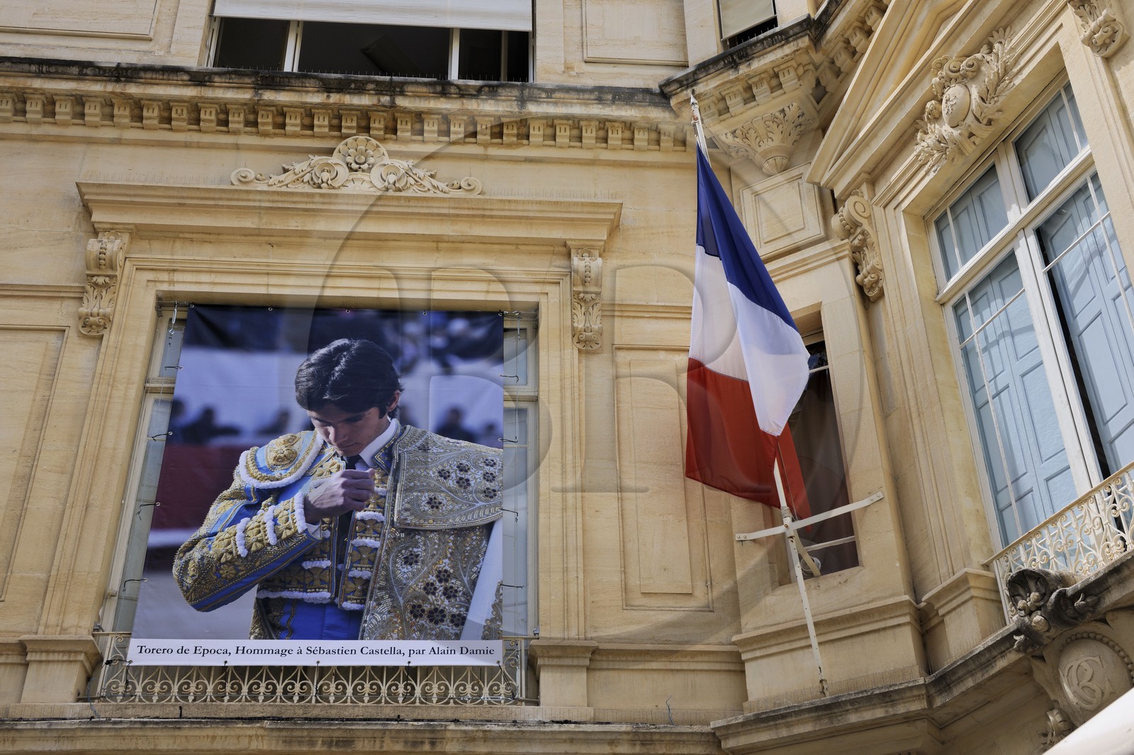 France, Herault, Beziers, city hall, the bullfighter Sebastian Castella hometown heroe