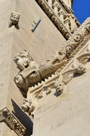 Croatie, Dalmatie, cote dalmate, Ile de Korcula, ville de Korcula, cathédrale Saint-Marc, sculptures de la facade