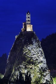 France, Haute Loire, Aiguilhe, a town bordering Puy-en-Velay, Routes of Santiago de Compostela in France listed as World heritage by UNESCO, the Saint-Michel d'Aiguilhe Chapel perched on a volcanic peak