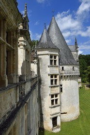 France, Dordogne (24), Périgord Vert, Villars, château de Puyguilhem de style Renaissance, détail de la façade