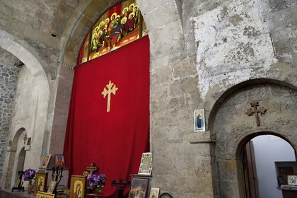 Azerbaijan, Qabala region, Nij, Albanian-Udi Jotari Church of St Elisey, Saint George slaying the dragon on the right
