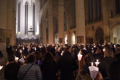 France, Meurthe-et-Moselle, Saint Nicolas de Port, Basilica of Saint Nicolas, torchlight procession which has been celebrated since 1245 on the occasion of Saint Nicholas