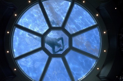 Caribbean sea, cruise on the ship Royal Clipper, one of the swimming pool on the top of the main hall