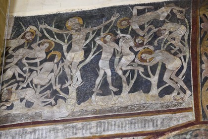 Roumanie, Transylvanie, Medias, l'une des sept villes saxonnes fortifiées, l'église fortifiée Sfanta Margareta (Sainte Marguerite), fresque des 10000 martyrs, scènes d'empalements