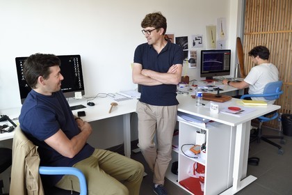 France, Var (83), Toulon, Atelier 360, le designer Patrick Jouffret au centre et son associé Julien Primard
