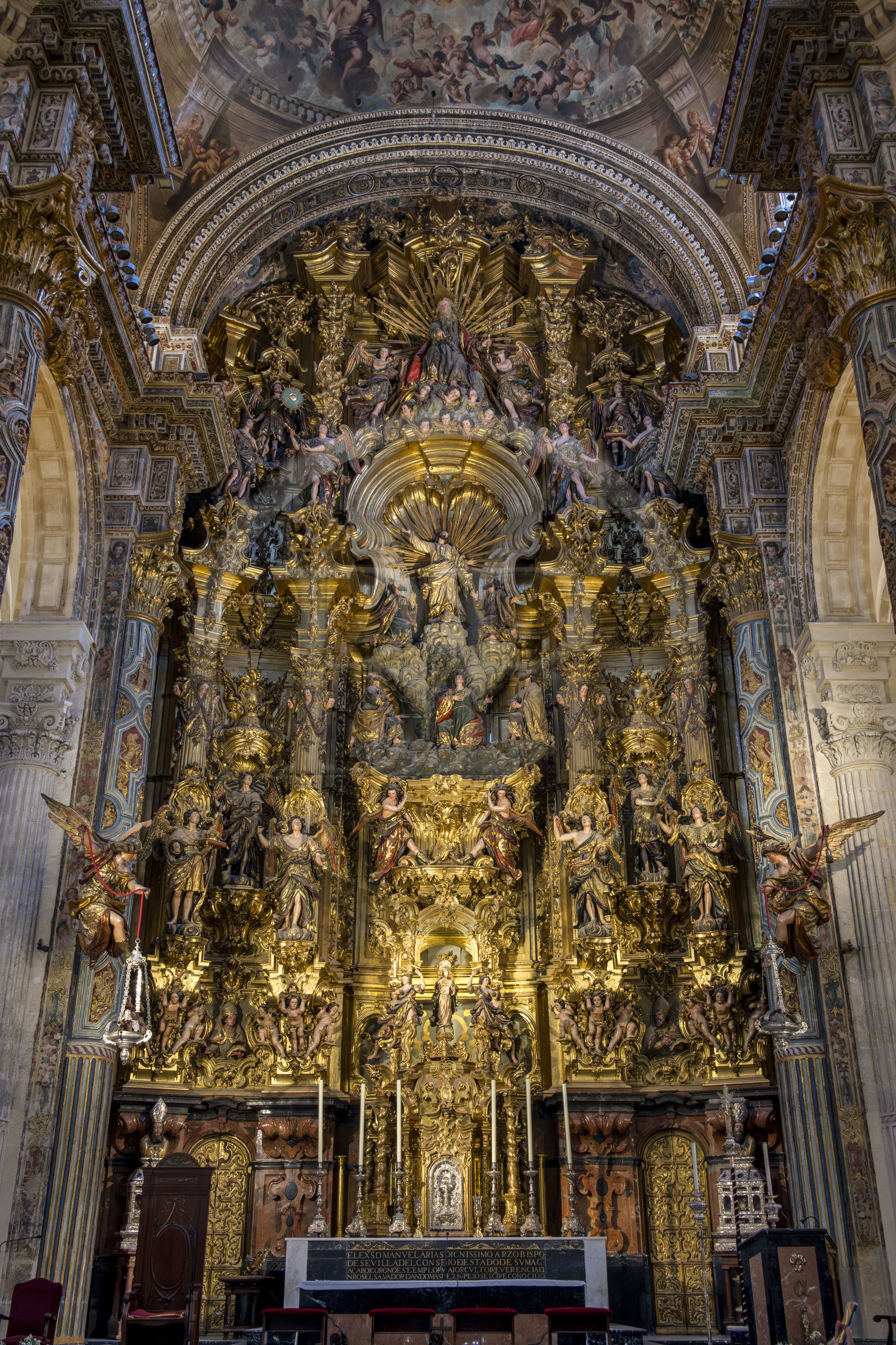 Espagne, Andalousie, Séville, quartier d'Alfalfa, église du Divin Sauveur (Iglesia del Divino Salvador), retable Majeur de style baroque et réalisé par Cayetano de Acosta entre 1770 et 1779, il représente la Transfiguration