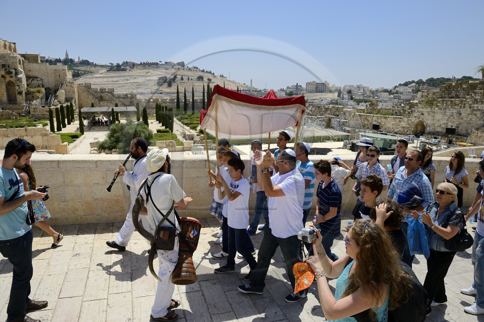 Israel, Jerusalem, holy city, the old town listed as World Heritage by UNESCO, one of the many ceremonies of Bar Mitzvah to move toward the Western Wall