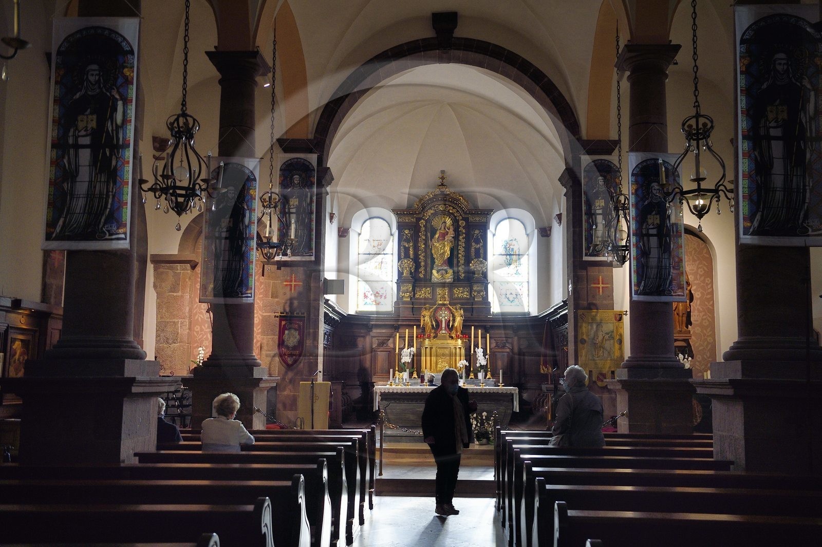 France, Bas Rhin, Mont Saint Odile, Mont Sainte-Odile Abbey also known as Hohenburg Abbey, the basilica