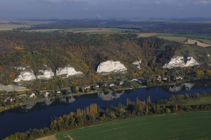France, Eure, the limestone cliffs along the Seine river downstream Les Andelys (aerial view)