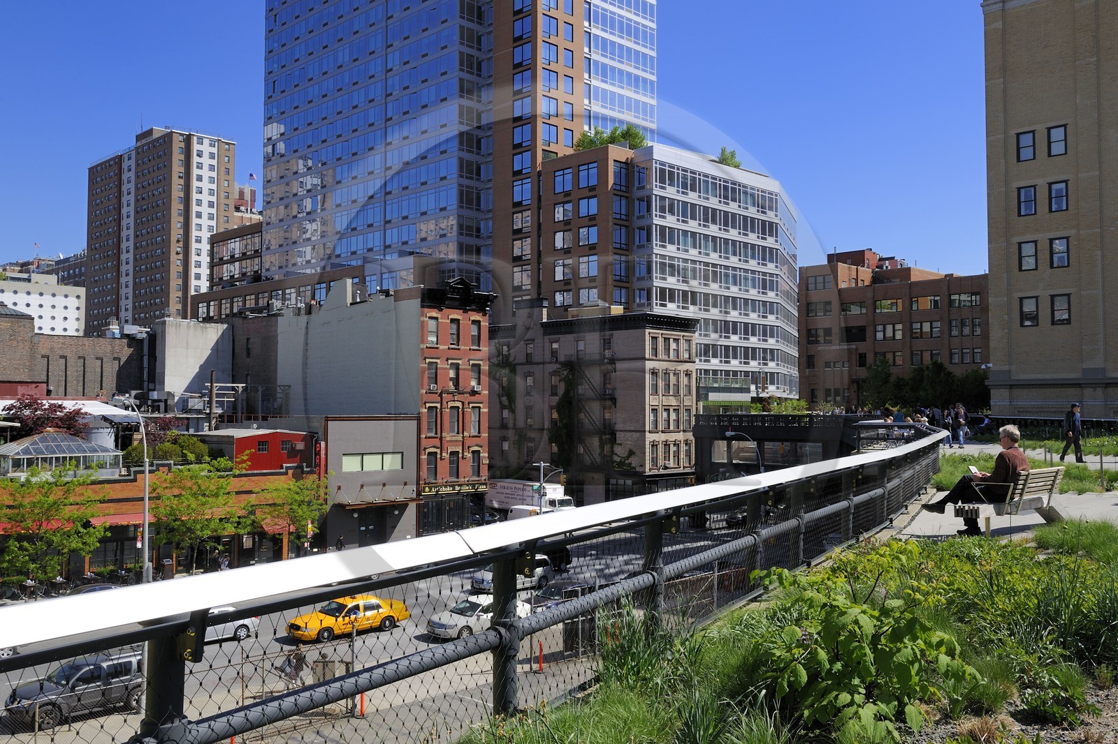 Etats-Unis, New York, Manhattan, Meatpacking district (Gansevoort Market), le High Line Park est une ancienne voie-ferrée aérienne partiellement réhabilitée en parc urbain suspendu