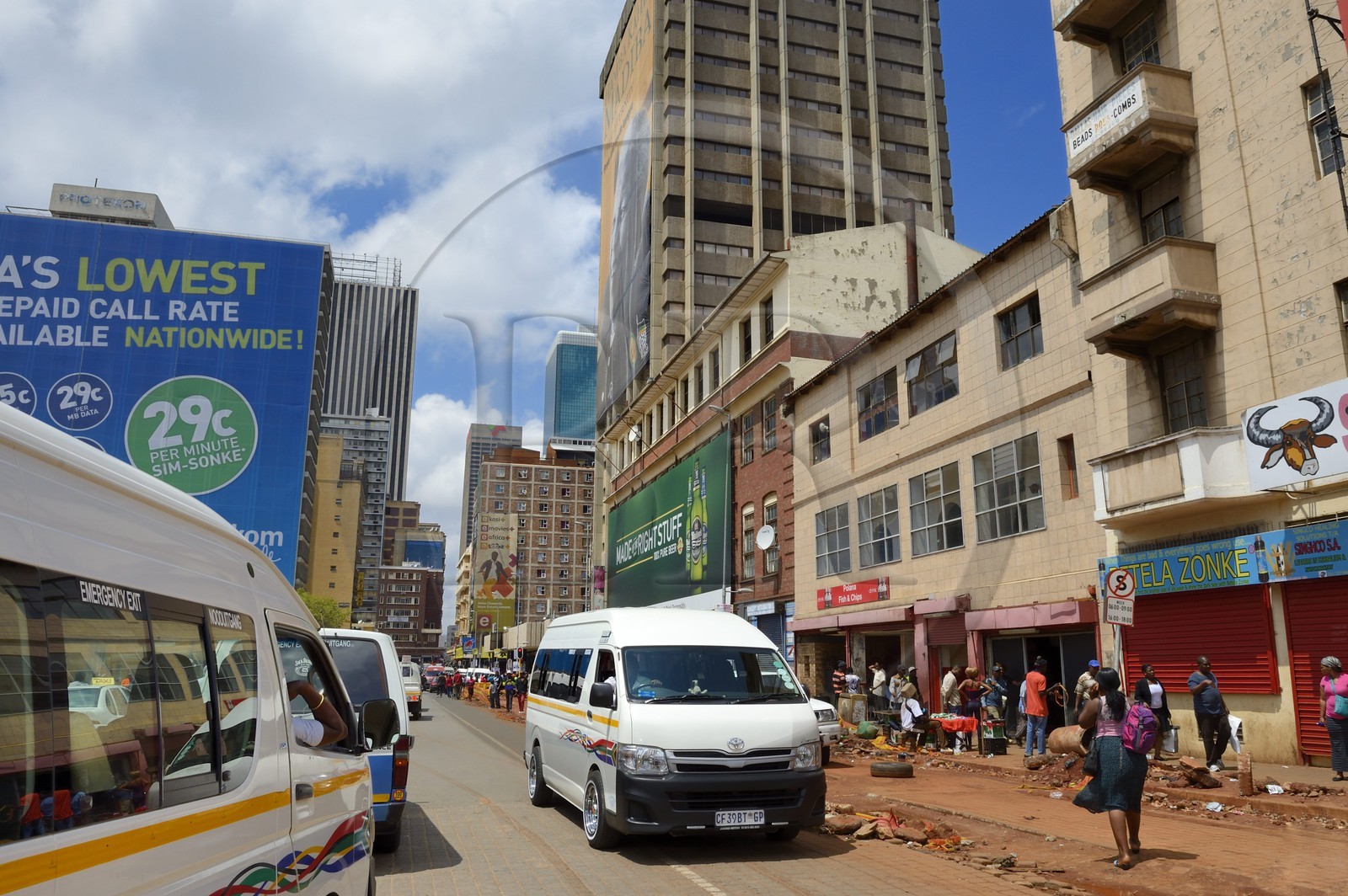 South Africa, Gauteng Province, Johannesburg, CBD (Central Business District), many taxi (minibus) go along Klein street