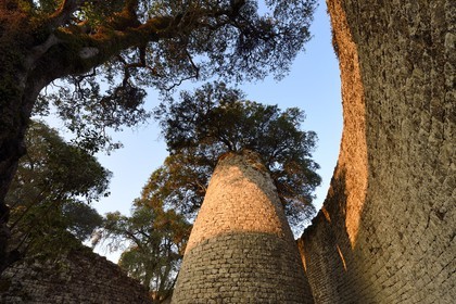 Zimbabwe, province de Masvingo, les ruines du site archéologique du Grand Zimbabwe, classé Patrimoine Mondial de l'UNESCO, Xème au XVème siècle, la tour conique à l'intérieur du Grand Enclos