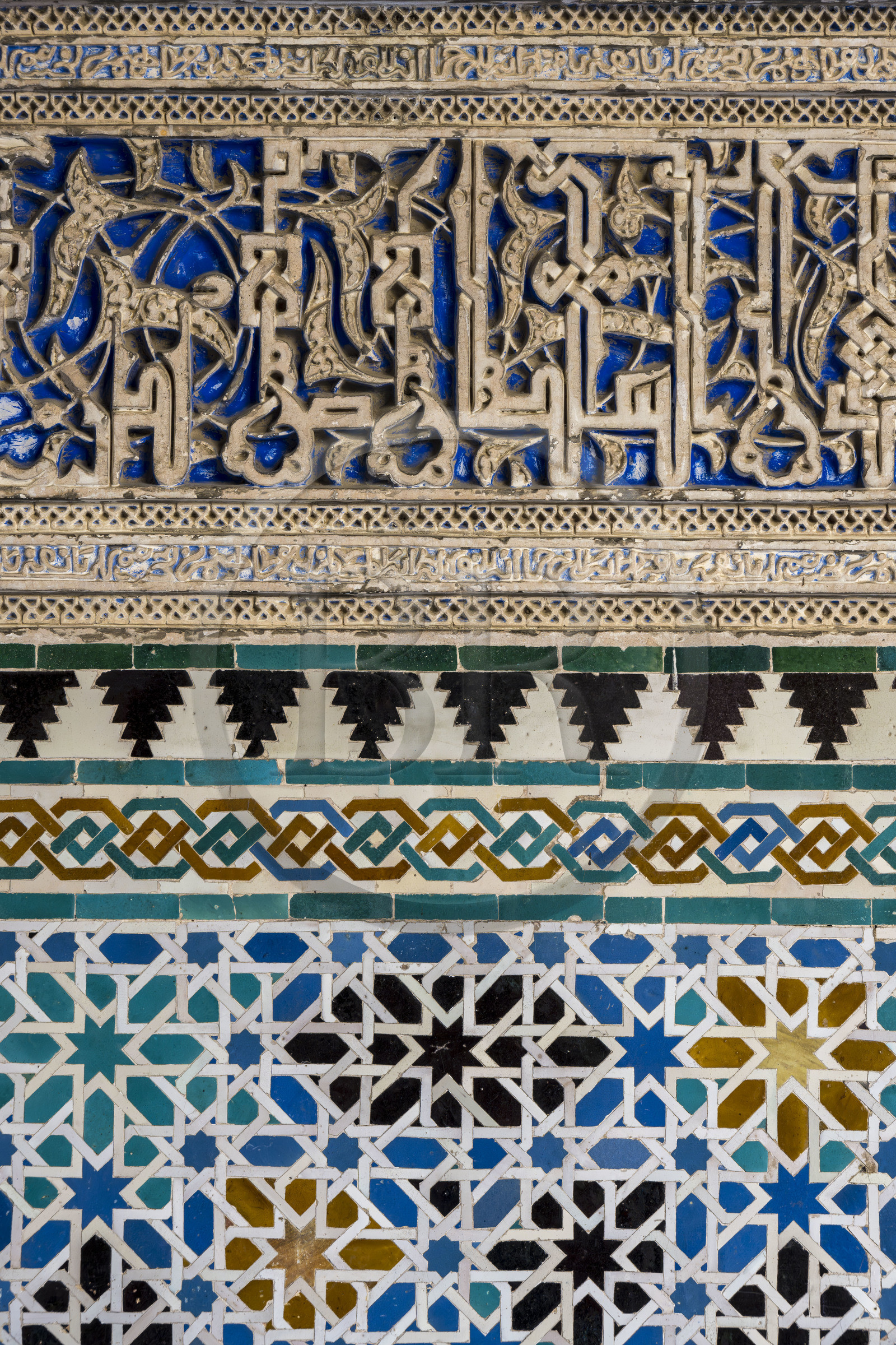 Spain, Andalusia, Seville, the Alcazar of Seville (Reales Alcazares de Sevilla), listed as World Heritage by UNESCO, Mudejar Palace or Palace of Pedro I, zelliges of the Courtyard of the Maidens (Patio de las Doncellas)