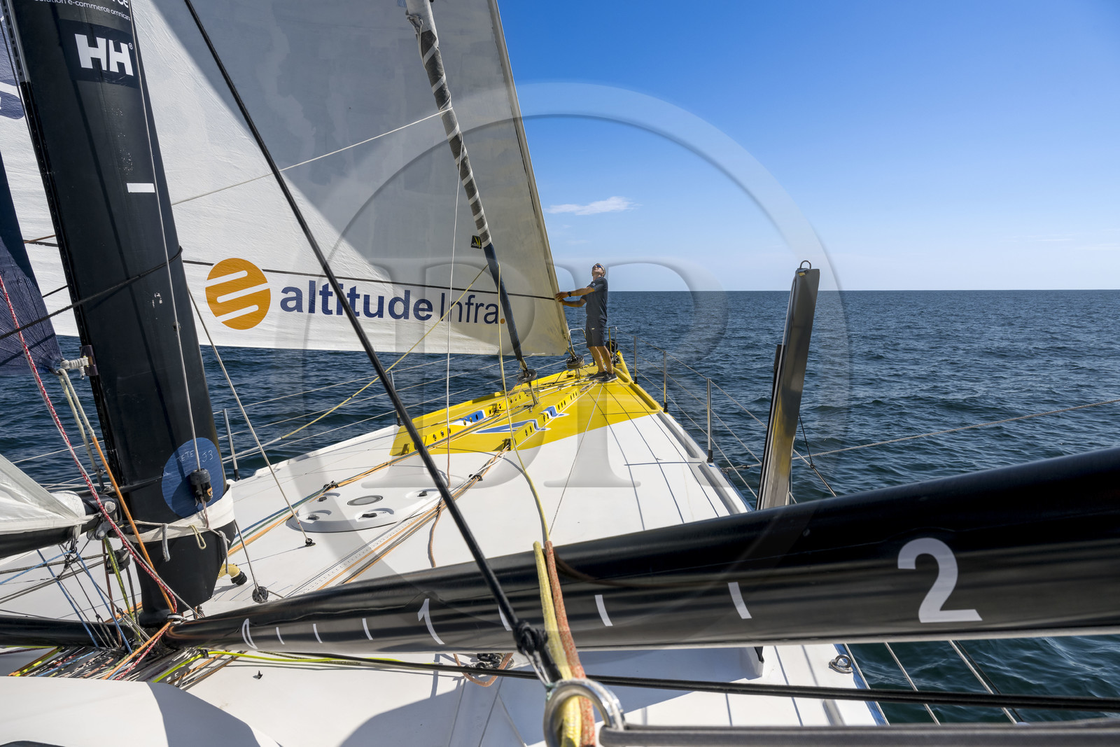 France, Vendée (85), Les-Sables-d'Olonne, le skipper Manuel Cousin en entrainement sur son voilier monocoque de 60 pieds IMOCA Coup de Pouce