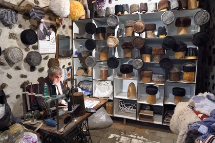 Azerbaijan, Shaki, the Karimov Aqil Hat-Maker shop, papakha