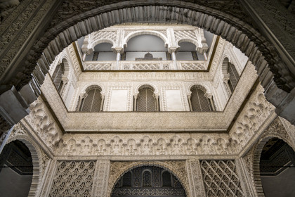 Spain, Andalusia, Seville, the Alcazar of Seville (Reales Alcazares de Sevilla), listed as World Heritage by UNESCO, Mudejar Palace or Palace of Pedro I, the Dolls Courtyard (patio de las Munecas)