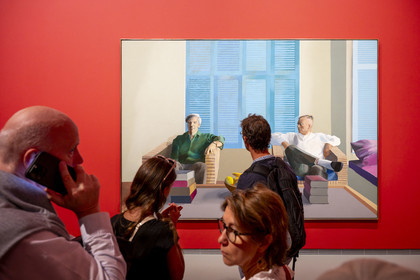 France, Paris (75), Bois de Boulogne, la fondation Louis Vuitton de l'architecte Frank Gehry, exposition David Hockney 25, Christopher Isherwood and Don Bachardy (1968)