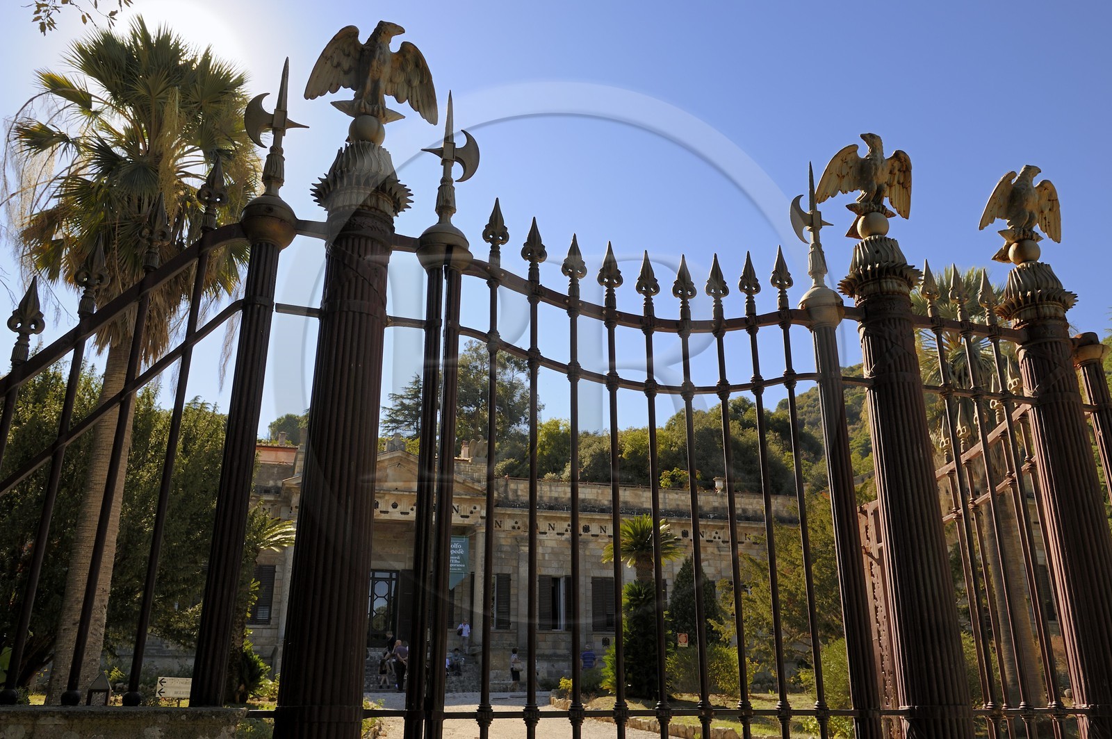 Italy, Tuscany, Elba Island, San Martino, imperial eagle on top of the grid of the Villa Napoleonica bought by Napoleon 1st during his exile