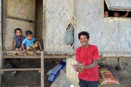 Philippines, Calamian Islands dans le nord de Palawan, Uson Island dans la baie de Coron, village de Barangay Lajala, famille de Lando Magahon, pêcheur Tagbanua d'algues