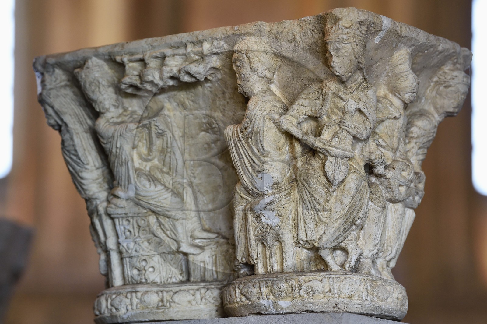 France, Seine-Maritime, Saint Martin de Boscherville, Saint-Georges de Boscherville Abbey of the 12th century, capital of the musicians in the chapter room