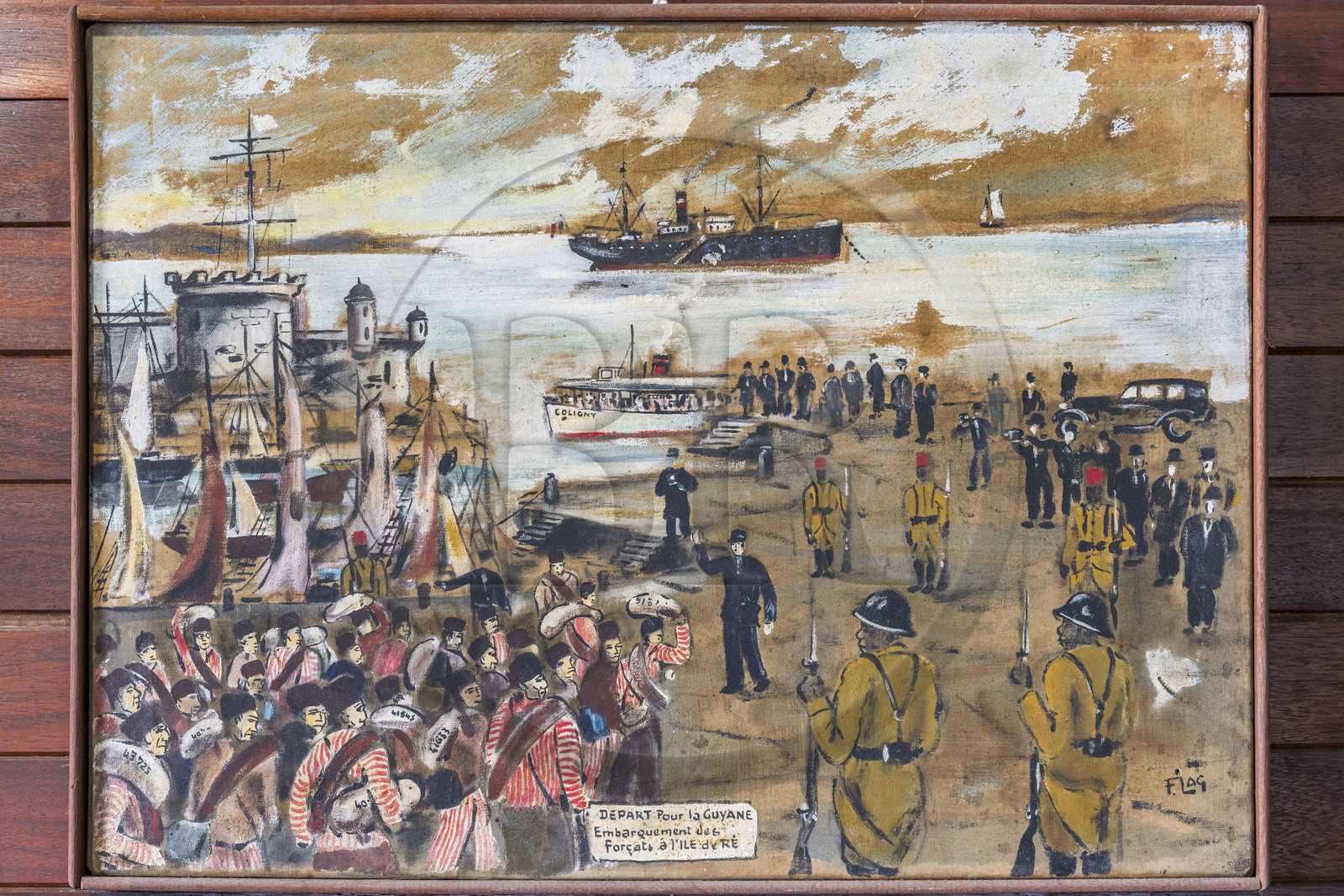 France, Guyane, Cayenne, musée départemental Alexandre-Franconie, peintures réalisées par un bagnard, Francis Lagrange dit Flag, condamné pour escroquerie et faux monnayage mais qui était aussi faussaire et artiste, elles retracent la vie (et le mort) au bagne