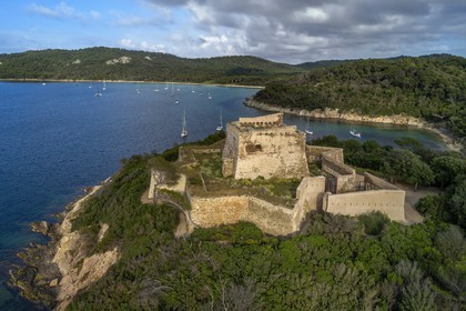 France, Var (83), Iles d'Hyères, parc national de Port Cros, Ile de Porquerolles, le Fort de l'Alycastre avec un mur d'enceinte extérieur en étoile