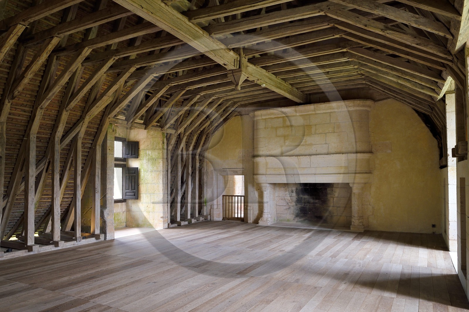 France, Dordogne, Périgord Vert, Villars, Puyguilhem castle, the oak beams in overturned hull boat shaped