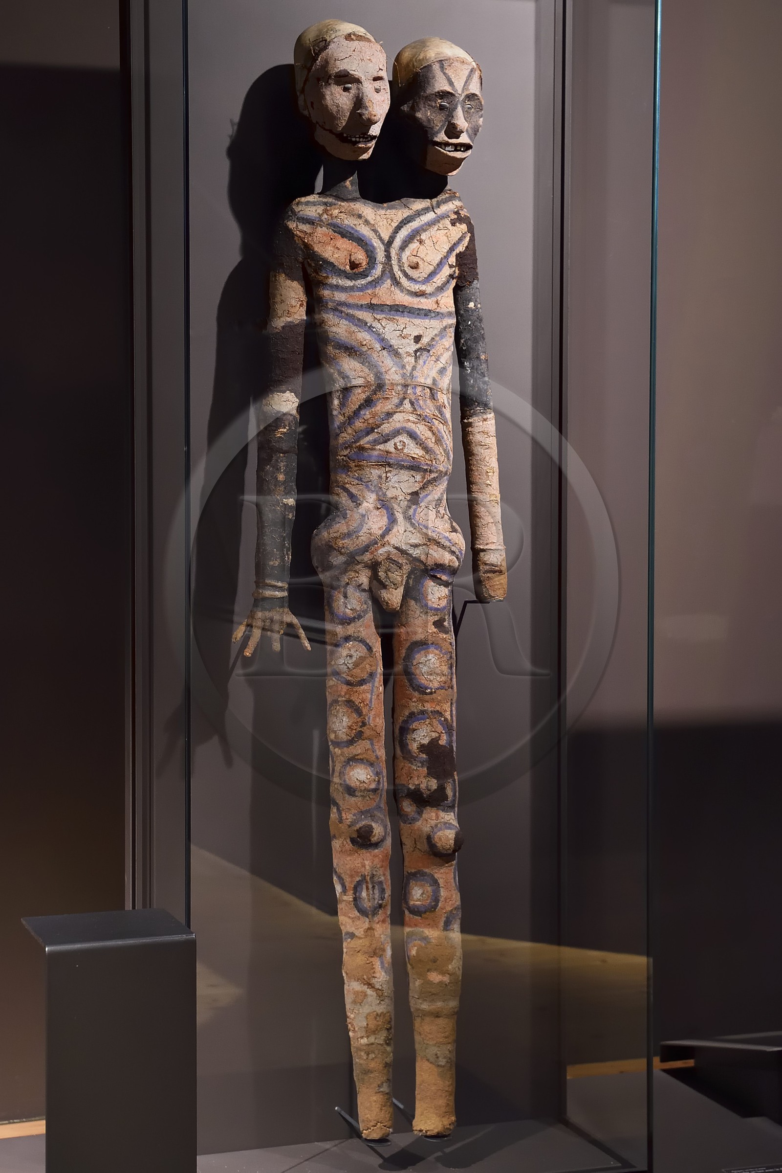 France, Charente-Maritime (17), La Rochelle, le Muséum d'histoire naturelle (muséum Lafaille), statue bicéphale d'initiation Rambaramp (Malakula, Vanuatu)