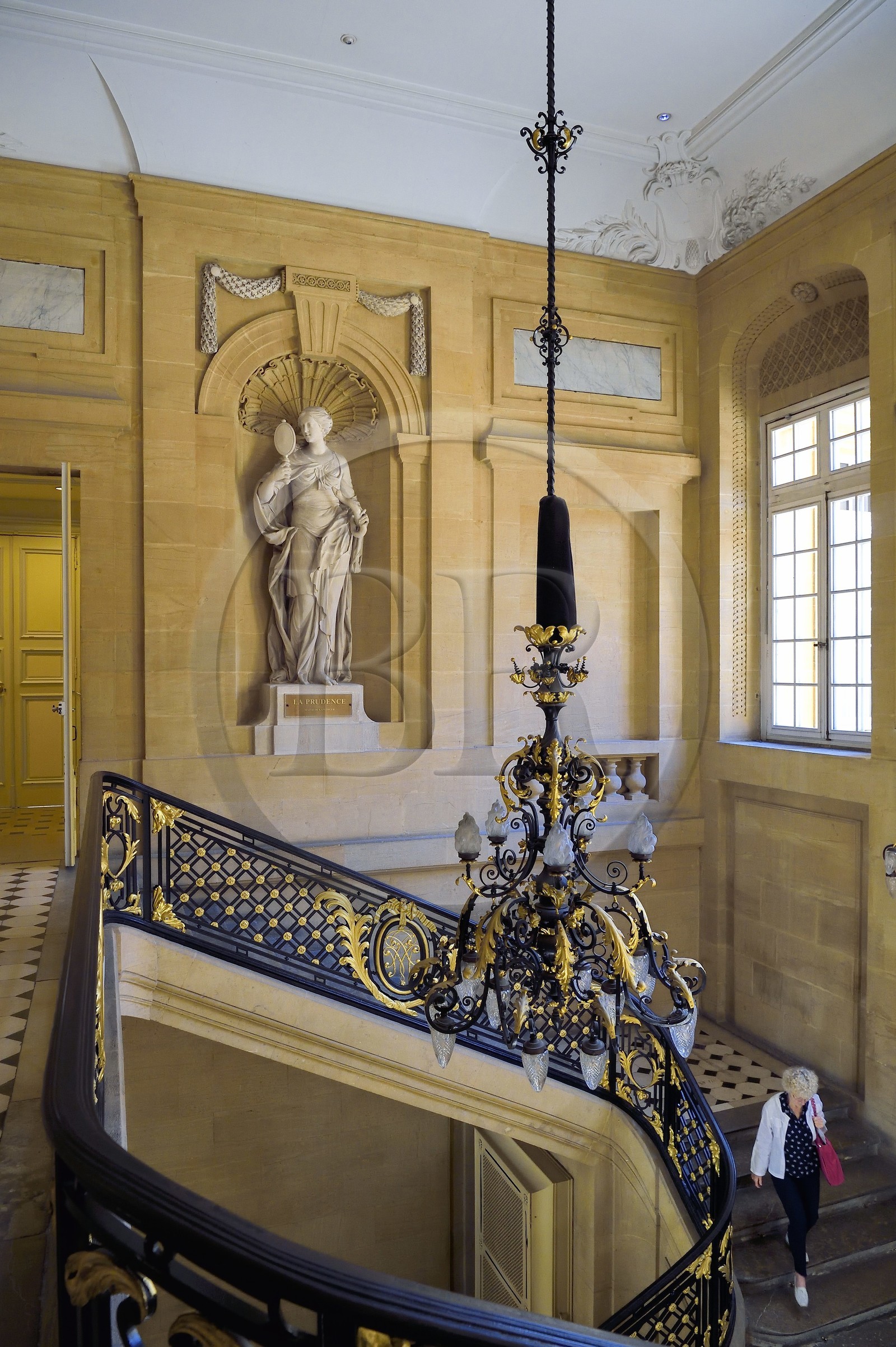 France, Moselle, Metz, the city hall, statue representing Prudence that adorns the monumental staircase