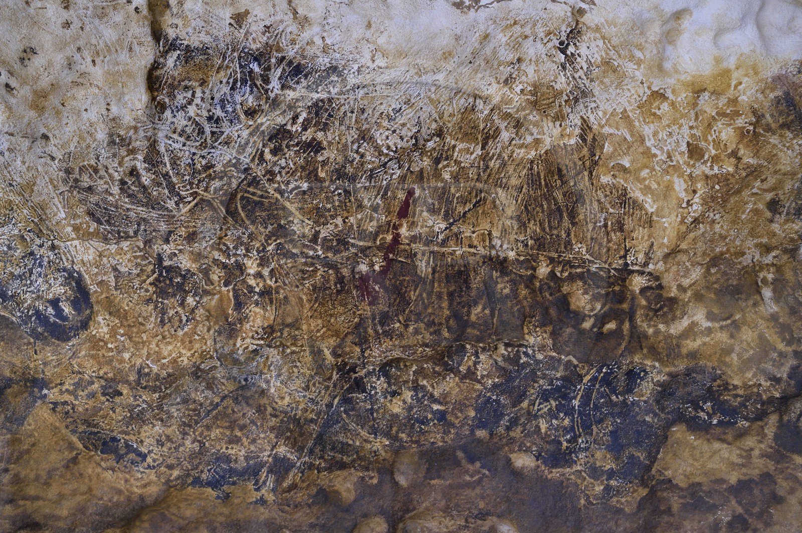 France, Dordogne (24), Montignac, chantier du futur Centre International de l'Art pariétal de Montignac-Lascaux (Lascaux 4), espace pédagogique reprenant des panneaux de la grotte réalisés par l’Atelier des Fac-Similés du Périgord (AFSP), reproduction du cerf qui se trouve dans l'absyde de la grotte