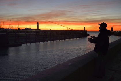 France, Seine Maritime, Pays de Caux, Cote d'Albatre, Fecamp, wooden footbridge at the entrance of the harbour