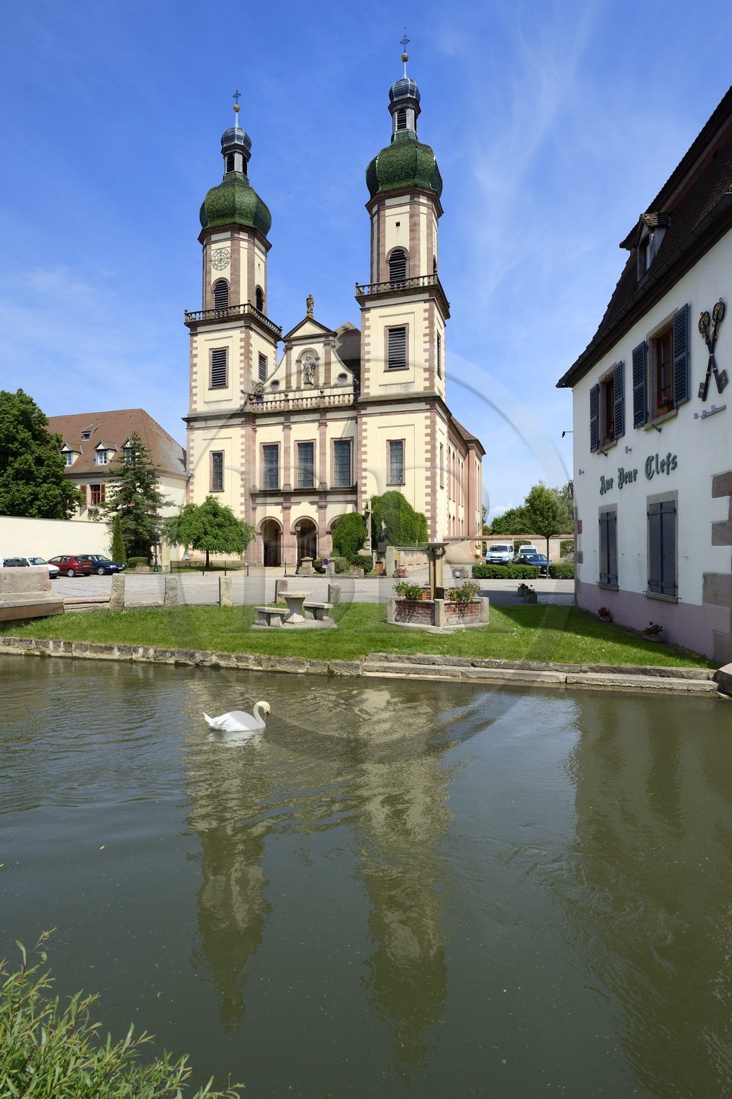 France, Bas-Rhin (67), le Grand Ried, Ebersmunster, église abbatiale Saint-Maurice du XIIIème siècle de style baroque allemand