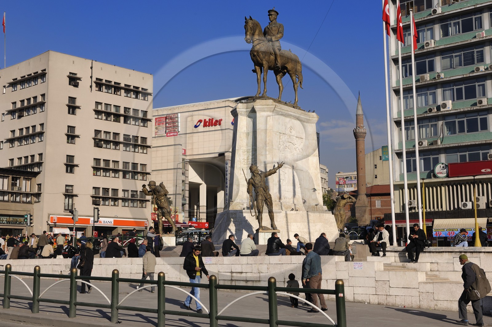 Turkey, Central Anatolia, Ankara, Ulus Meydani Square with Ataturk equestrian statue