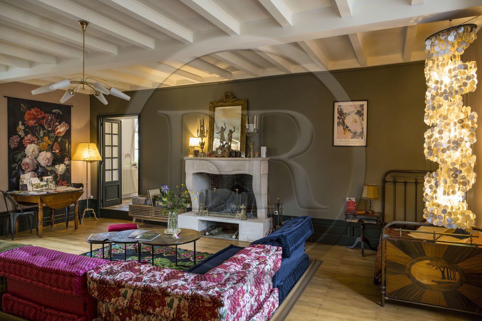 France, Vendee, Maillezais, La Parenthese guest house, a 19th century mansion, the living room